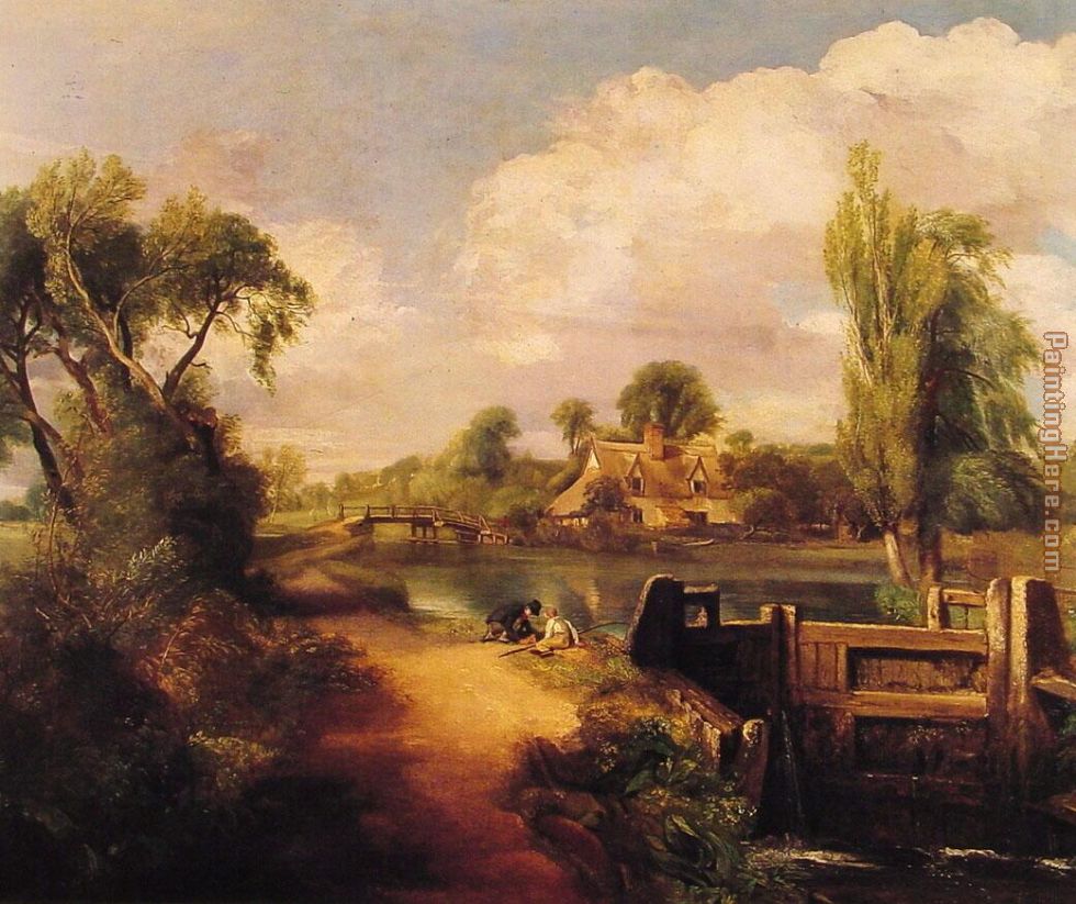 John Constable Landscape with Boys Fishing